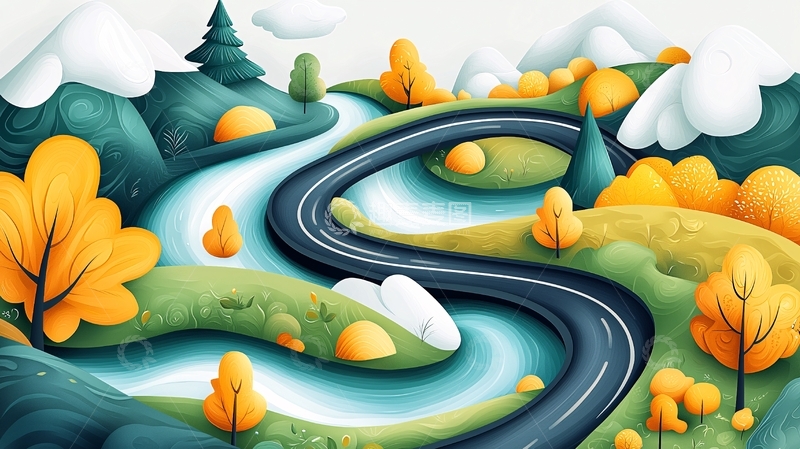 高清大图下载【趣麦麦图】弯曲的河流穿过秋季风景