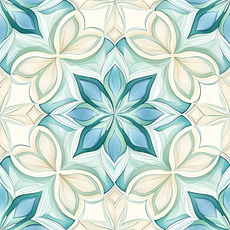 高清大图下载【趣麦麦图】蓝色花卉几何图案背景