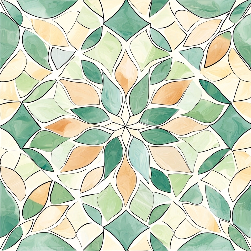 高清大图下载【趣麦麦图】绿色叶子拼接几何图案背景