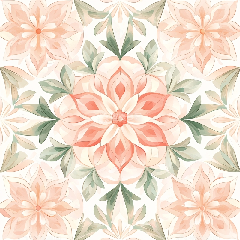 高清大图下载【趣麦麦图】粉色花朵与绿叶交织图案