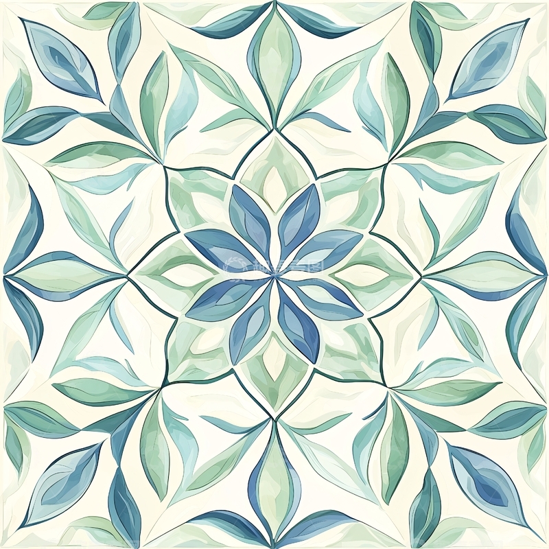 高清大图下载【趣麦麦图】蓝色绿色叶子花卉图案背景