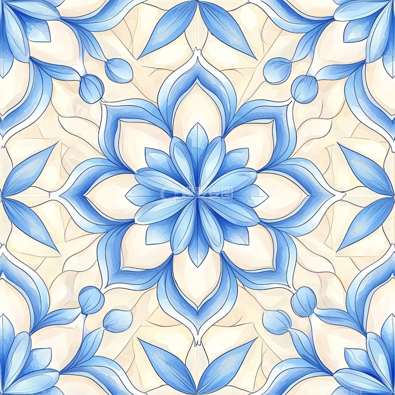 高清大图下载【趣麦麦图】蓝色花卉图案背景素材