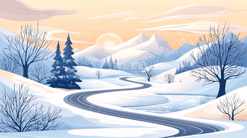 高清大图下载【趣麦麦图】冬季雪景山路