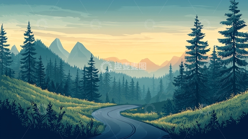 高清大图下载【趣麦麦图】蜿蜒山路的森林风景