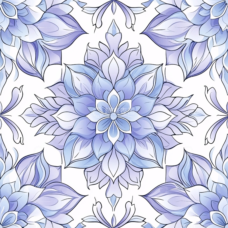 高清大图下载【趣麦麦图】蓝色花卉图案背景素材