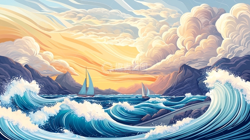 高清大图下载【趣麦麦图】狂风暴雨下的海景