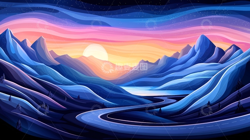 高清大图下载【趣麦麦图】梦幻山水日出