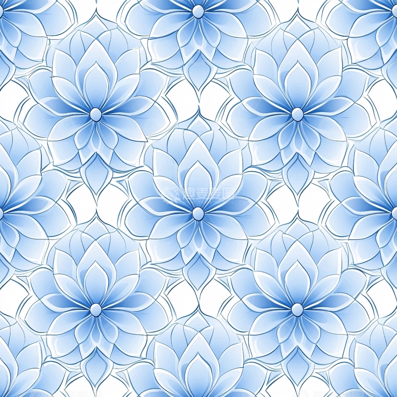 高清大图下载【趣麦麦图】蓝色花卉无缝图案背景