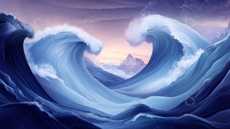 高清大图下载【趣麦麦图】蓝色海浪翻滚的景象