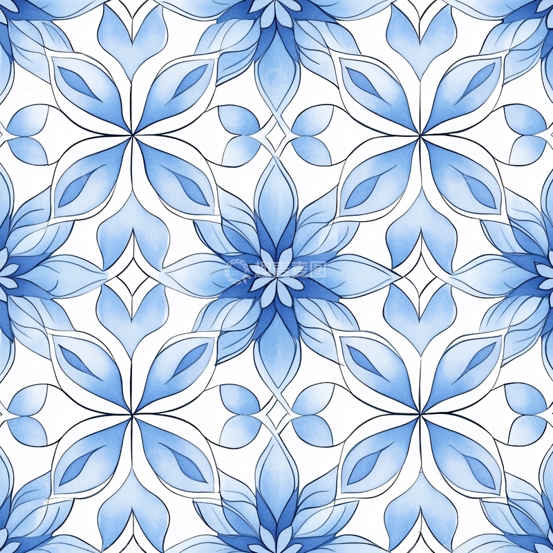 高清大图下载【趣麦麦图】蓝色花卉图案背景素材