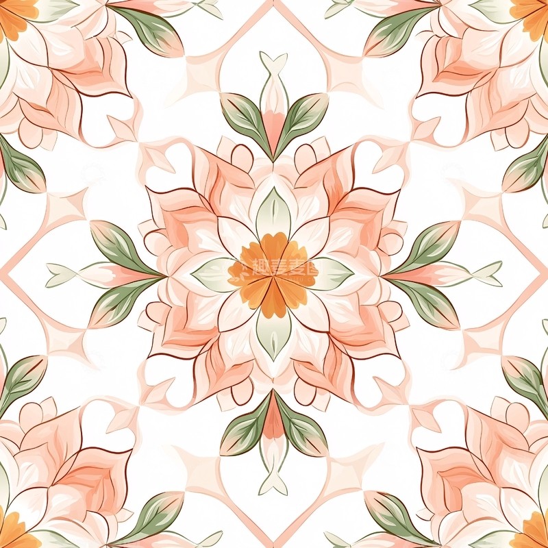 高清大图下载【趣麦麦图】粉橙色花卉几何图案背景