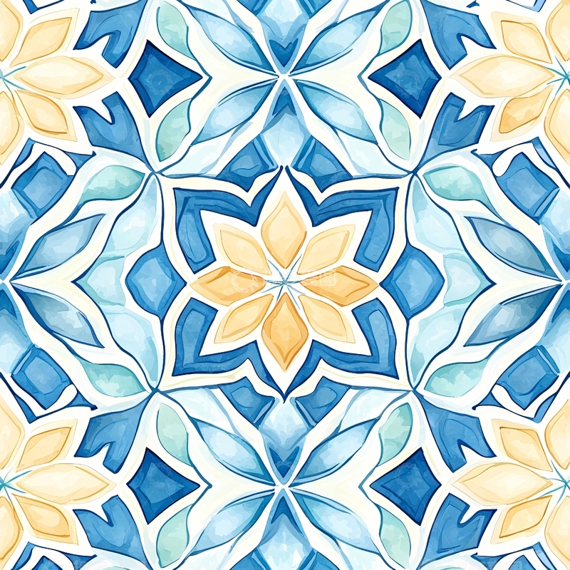 高清大图下载【趣麦麦图】蓝色几何花卉图案背景