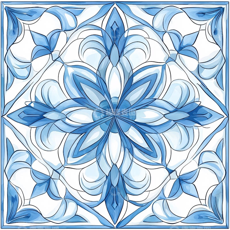 高清大图下载【趣麦麦图】蓝色花卉图案背景素材