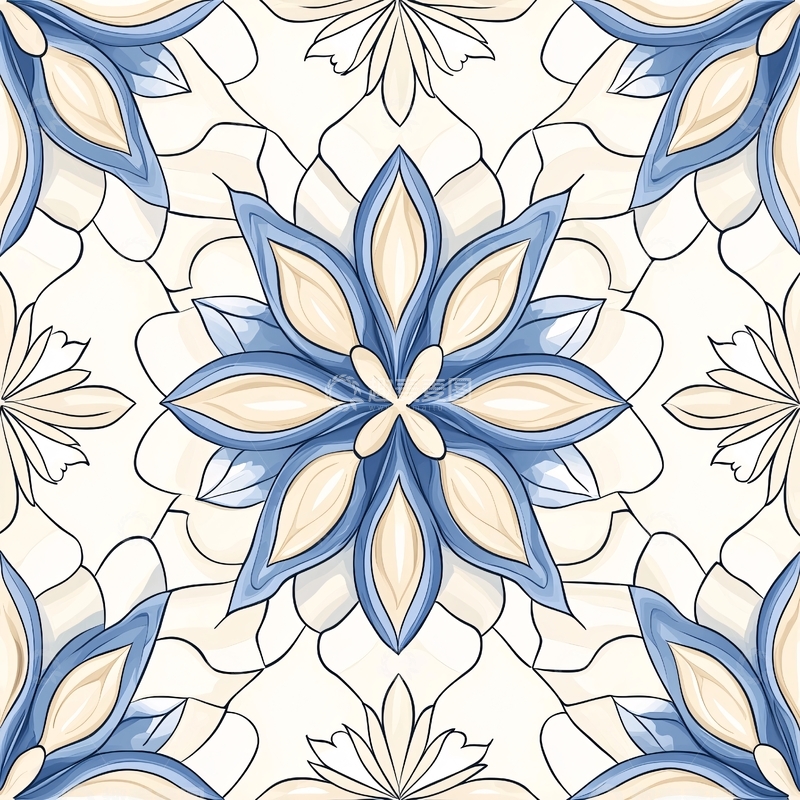 高清大图下载【趣麦麦图】蓝色花朵图案背景素材