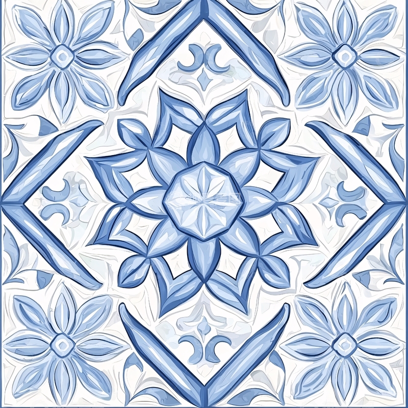 高清大图下载【趣麦麦图】蓝色花卉几何图案背景