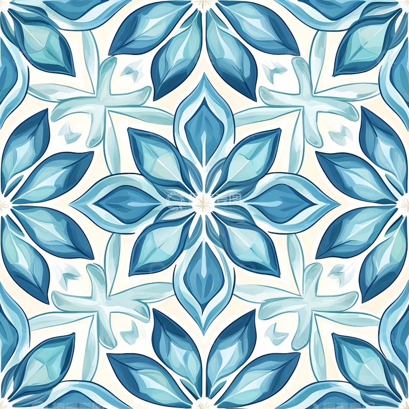 高清大图下载【趣麦麦图】蓝色花卉图案背景素材