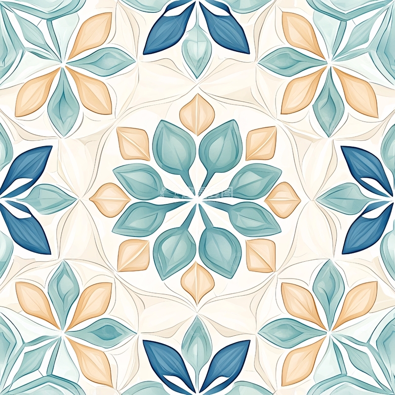 高清大图下载【趣麦麦图】蓝色花卉几何图案背景