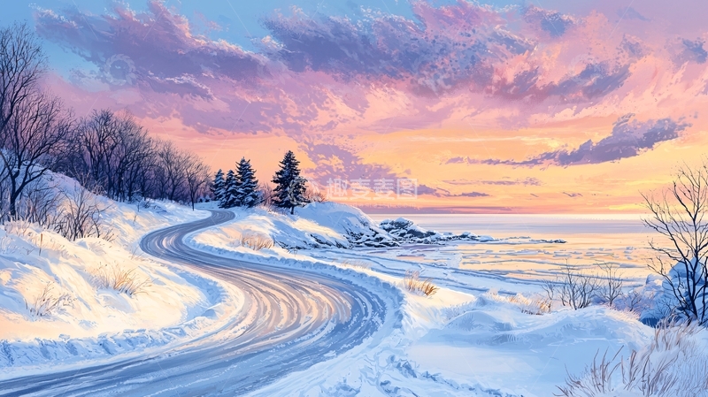 高清大图下载【趣麦麦图】冰雪覆盖的弯曲道路