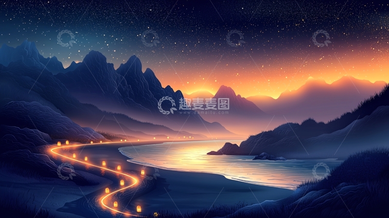 高清大图下载【趣麦麦图】星空下山间小路夜景