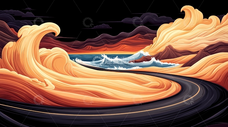 高清大图下载【趣麦麦图】蜿蜒道路通向大海