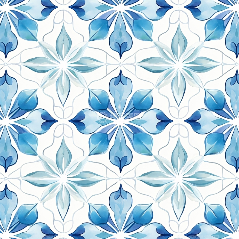 高清大图下载【趣麦麦图】蓝色花卉图案背景素材