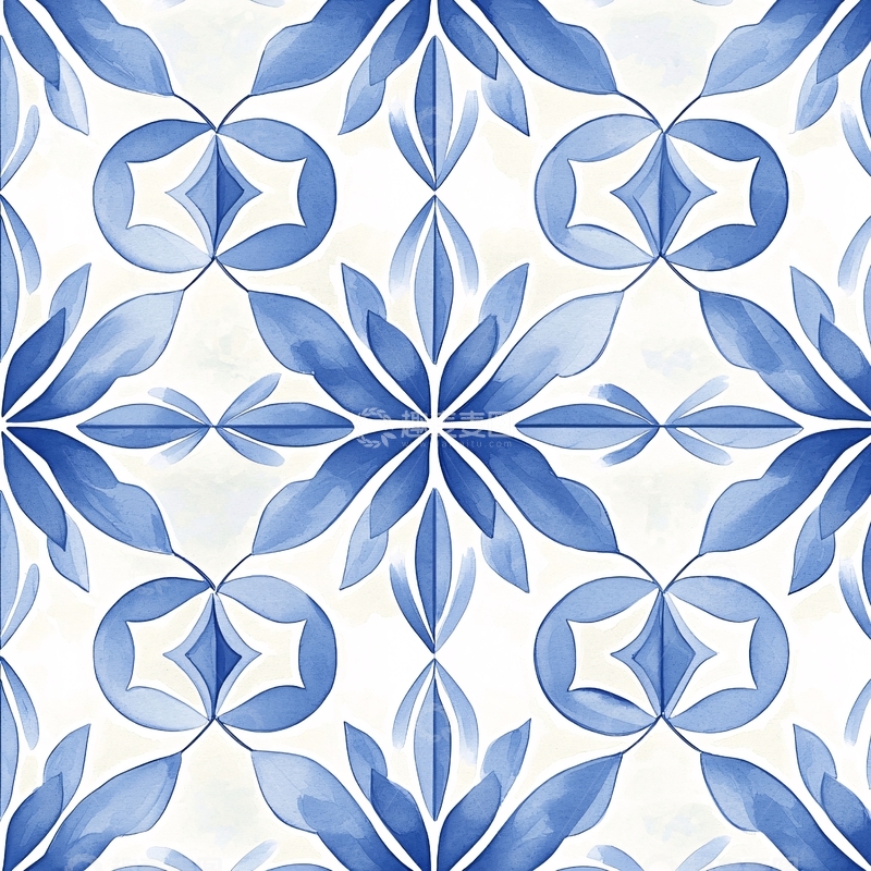 高清大图下载【趣麦麦图】蓝色花卉几何图案背景