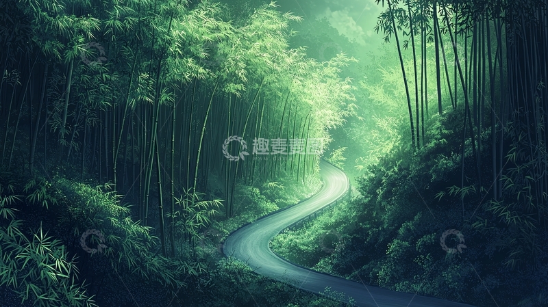 高清大图下载【趣麦麦图】蜿蜒小路穿过茂密森林