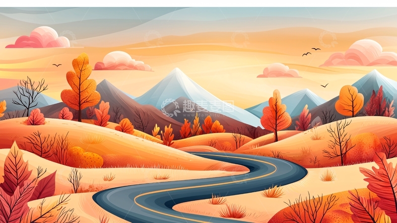 高清大图下载【趣麦麦图】秋日暖阳下的蜿蜒公路