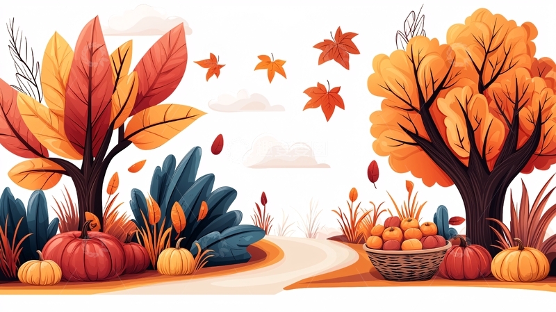 高清大图下载【趣麦麦图】秋天的树木和南瓜