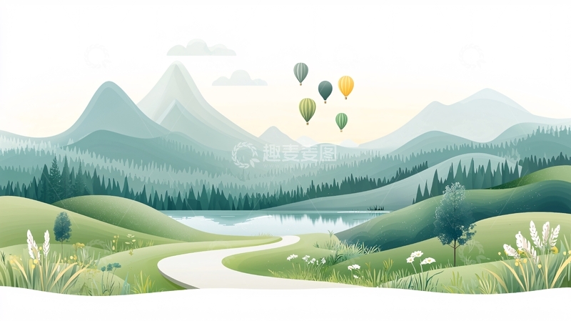 高清大图下载【趣麦麦图】山水风景热气球