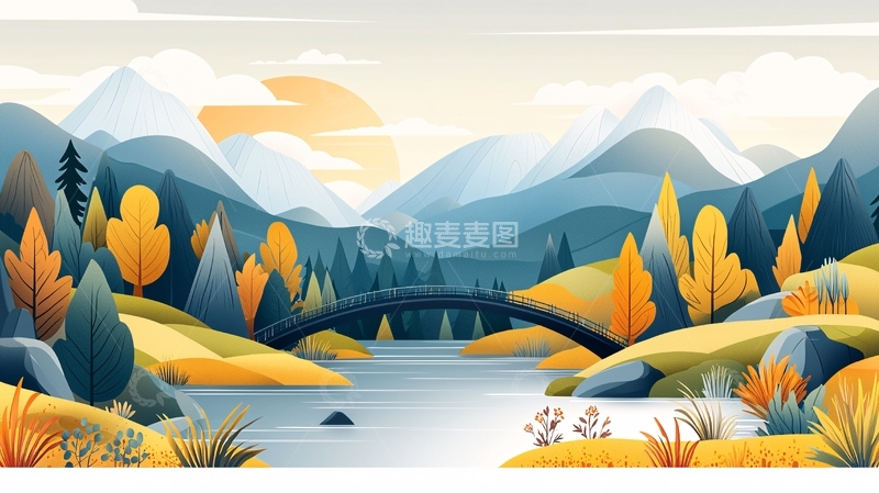 高清大图下载【趣麦麦图】秋日山水画风景色