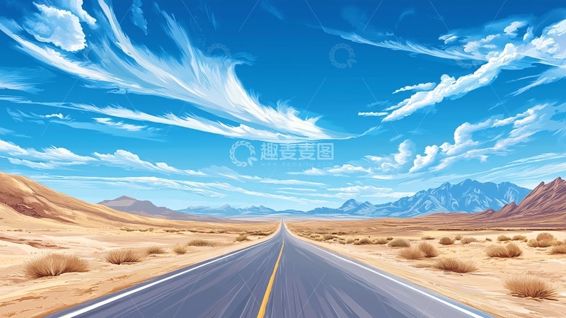 高清大图下载【趣麦麦图】笔直的公路延伸到远方