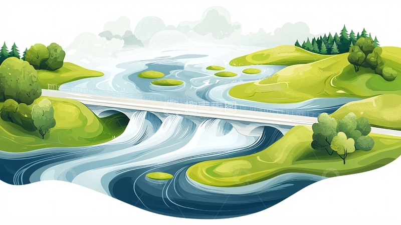 高清大图下载【趣麦麦图】卡通河流绿地风景
