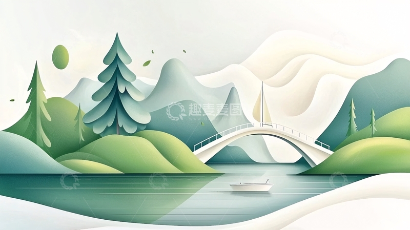 高清大图下载【趣麦麦图】清新简约山水风景插画