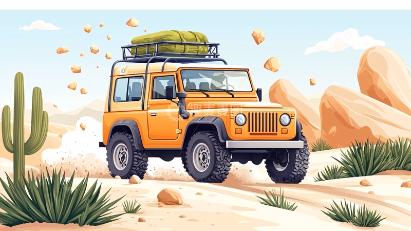 高清大图下载【趣麦麦图】黄色越野车沙漠行驶