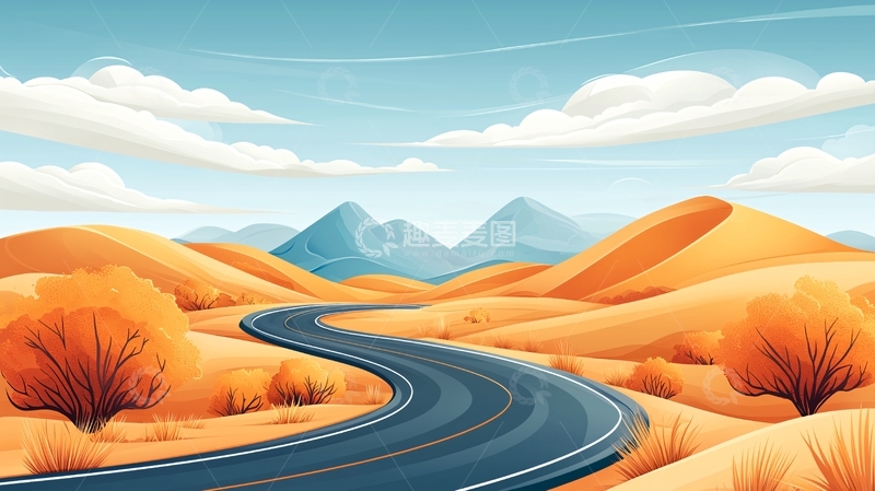 高清大图下载【趣麦麦图】弯曲的道路穿过沙漠景观