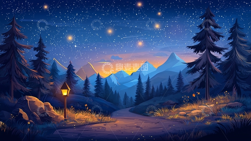 高清大图下载【趣麦麦图】夜空下的山路