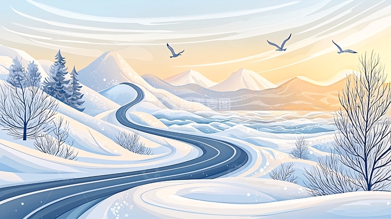 高清大图下载【趣麦麦图】冬季雪山蜿蜒公路