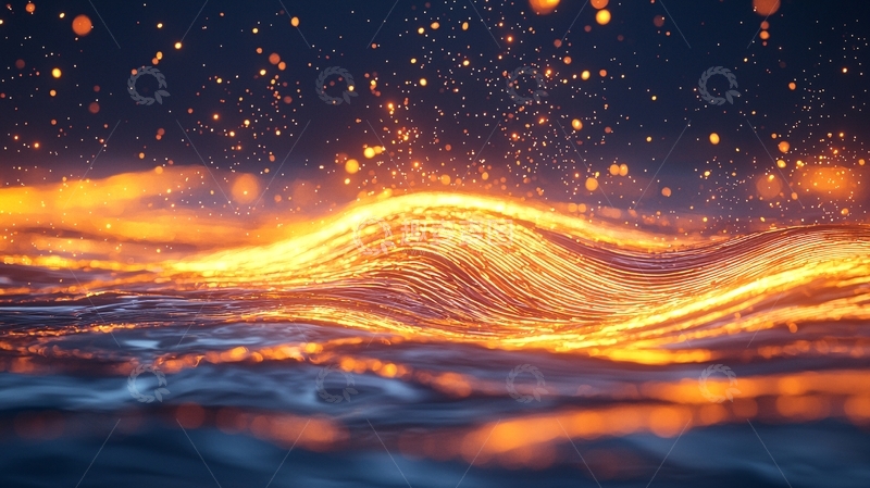 高清大图下载【趣麦麦图】金色波浪与火花的梦幻场景