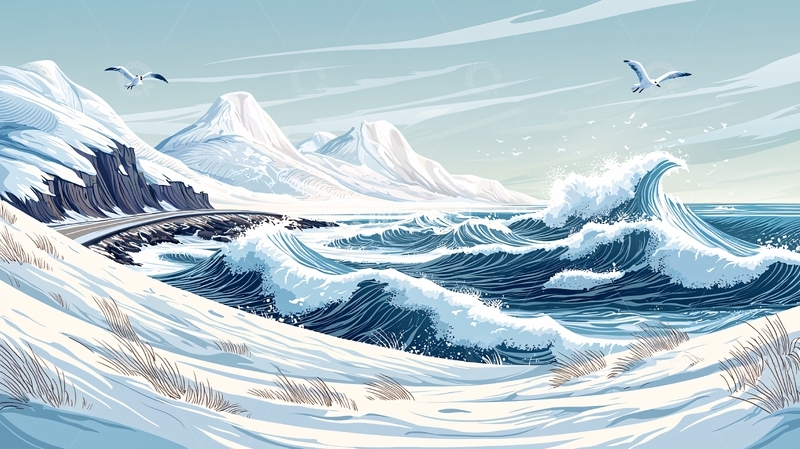 高清大图下载【趣麦麦图】冰雪覆盖的海岸线