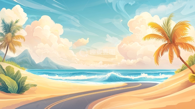 高清大图下载【趣麦麦图】热带海滩的公路