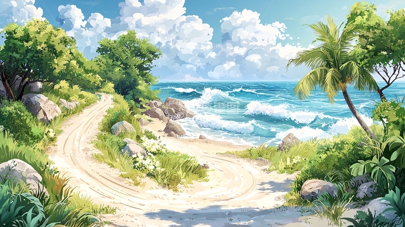高清大图下载【趣麦麦图】海边小路风景宜人