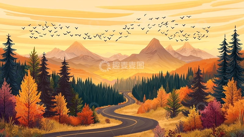 高清大图下载【趣麦麦图】秋季山林公路