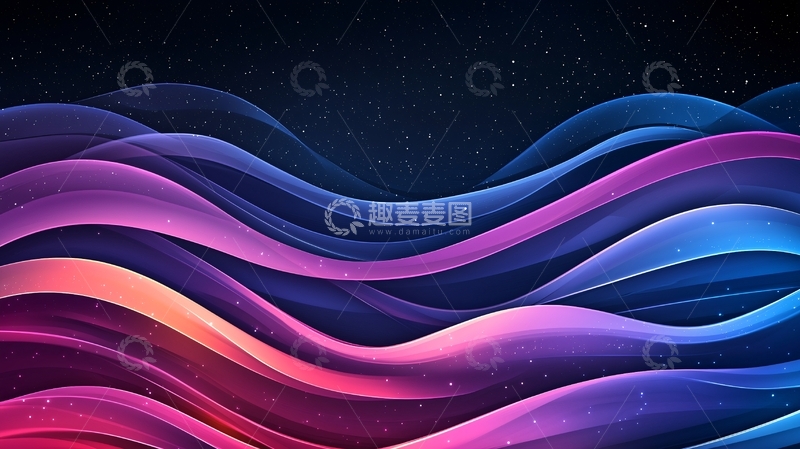 高清大图下载【趣麦麦图】梦幻星空波浪背景素材
