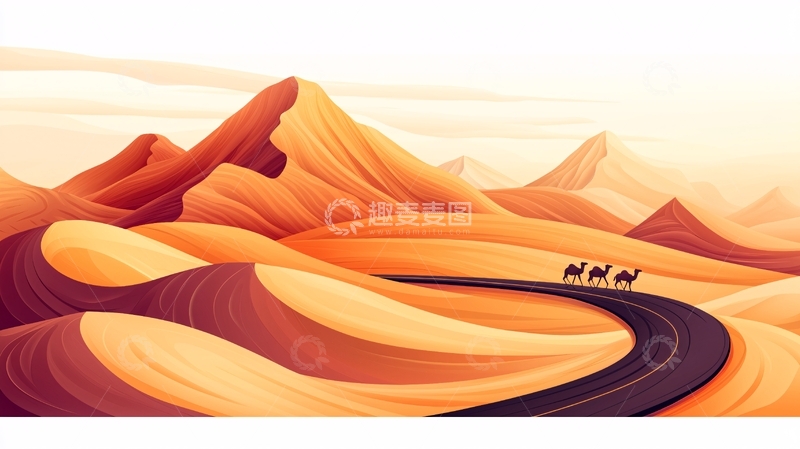 高清大图下载【趣麦麦图】沙漠骆驼旅行图