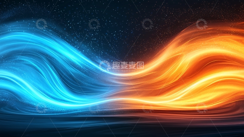 高清大图下载【趣麦麦图】蓝色与橙色流动光波背景