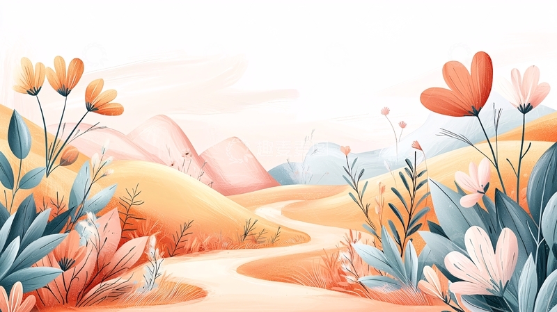 高清大图下载【趣麦麦图】水彩风格的田野花朵