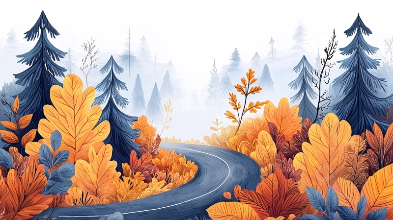 高清大图下载【趣麦麦图】秋日森林蜿蜒道路