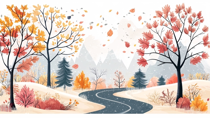 高清大图下载【趣麦麦图】秋天唯美风景水彩画