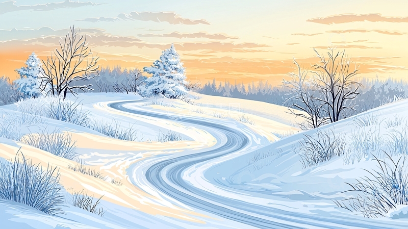 高清大图下载【趣麦麦图】冬日雪景弯曲小路